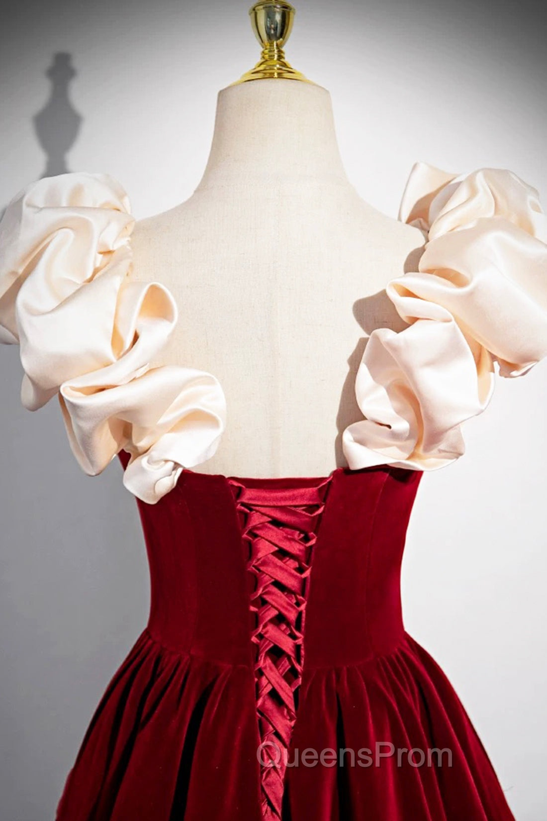 A-Line Velvet Floor Length Evening Prom Dress, Burgundy Off the Shoulder Evening Party Dress