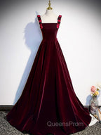 A-Line Velvet Green Long Evening Prom Dress, Green Evening Dress