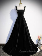 A-Line Velvet Green Long Evening Prom Dress, Green Evening Dress