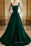 A-Line Velvet Green Long Evening Prom Dress, Green Evening Dress