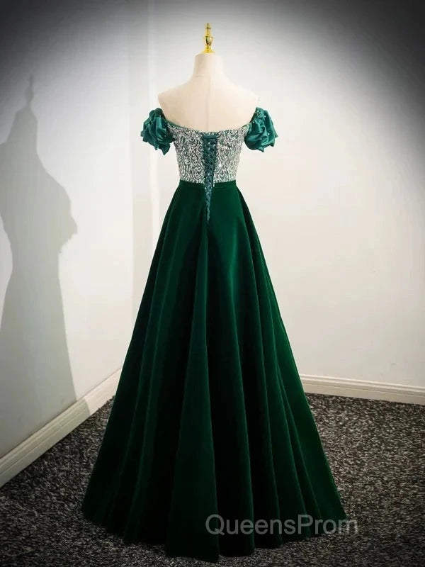 A-Line Velvet Sequin Beads Green Long Evening Prom Dress Evening Dress Elegant Secondary image