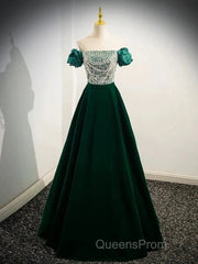 A-Line Velvet Sequin Beads Green Long Evening Prom Dress Evening Dress Elegant