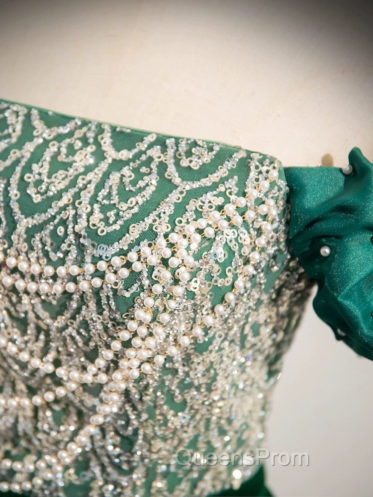 A-Line Velvet Sequin Beads Green Long Evening Prom Dress, Velvet Green Long Evening Dress