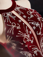 A-Line Velvet Sequin Burgundy Long Evening Prom Dress Long Evening Dress December Wedding Guest Dress