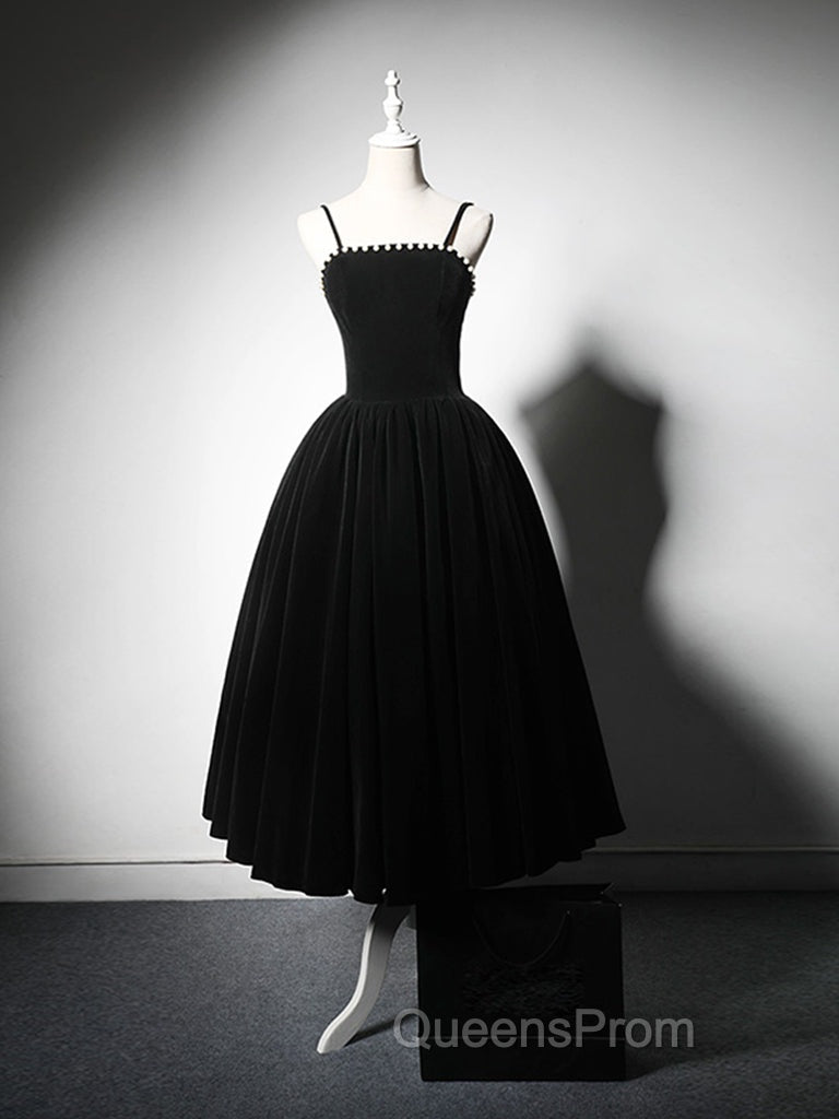 A-Line Velvet Tea Length Burgundy Evening Prom Dress, Burgundy Cocktail Dress Secondary image