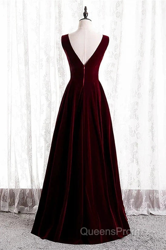 A-Line Velvet V-Neckline Sleeveless Long Party Dress Evening Prom Dress Bridesmaid Dress Secondary image