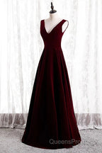 A-Line Velvet V-Neckline Sleeveless Long Party Dress Evening Prom Dress Bridesmaid Dress