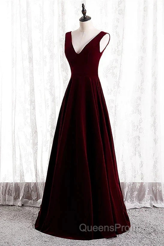 A-Line Velvet V-Neckline Sleeveless Long Party Dress Evening Prom Dress Bridesmaid Dress