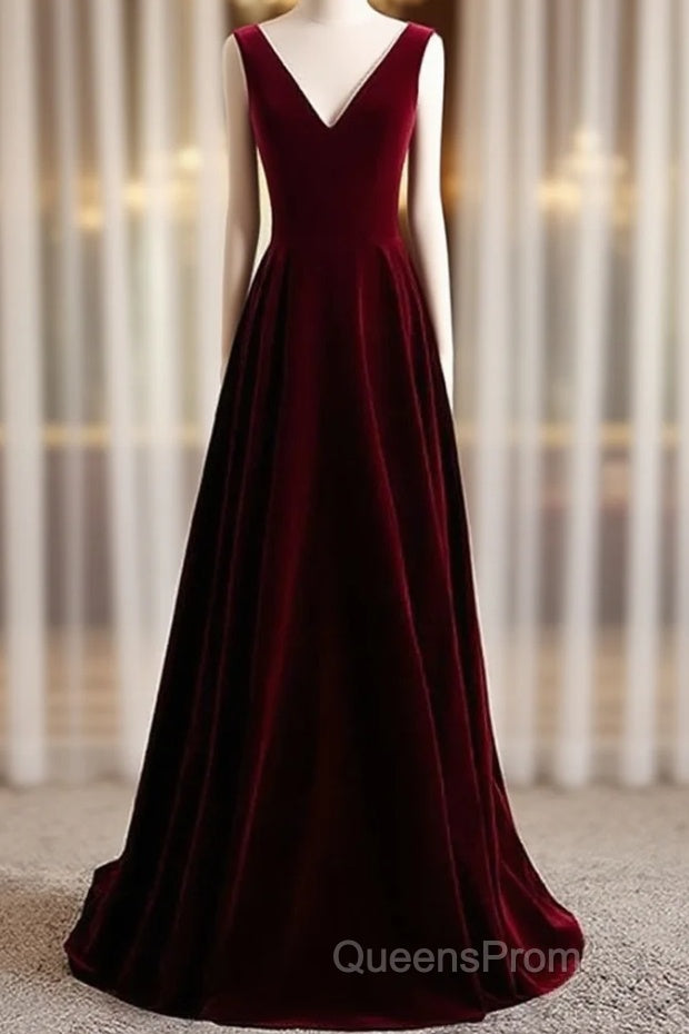 A-Line Velvet V-Neckline Sleeveless Long Party Dress Evening Prom Dress Bridesmaid Dress Main image