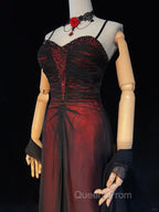 A-line Vintage Style Black and Red Beaded Evening Prom Dress, Black and Red Evening Dress