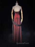 A-line Vintage Style Black and Red Beaded Evening Prom Dress, Black and Red Evening Dress