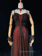 A-line Vintage Style Black and Red Beaded Evening Prom Dress, Black and Red Evening Dress