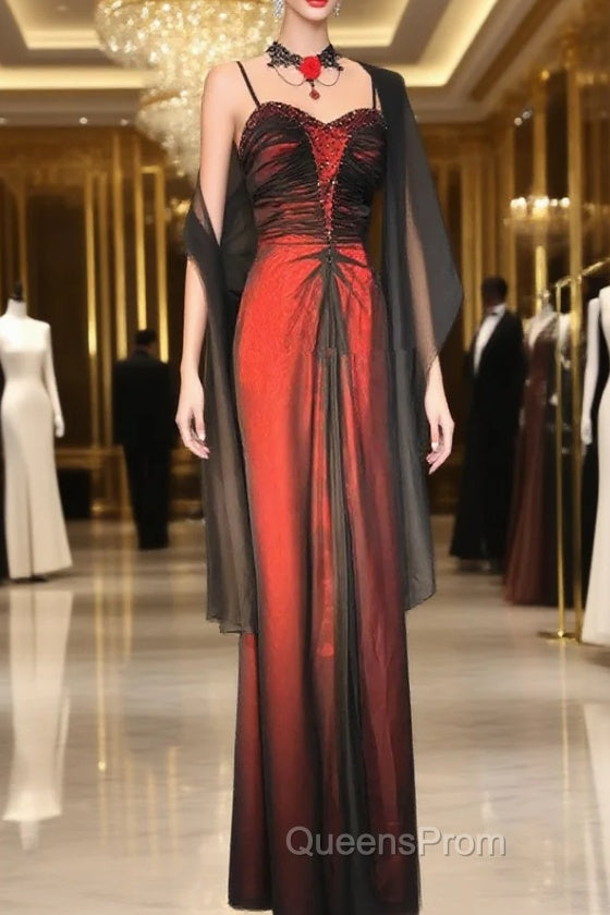 A-line Vintage Style Black and Red Beaded Evening Prom Dress, Black and Red Evening Dress Main image