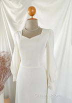 A-Line Vintage White Wedding Dress Elegance Gown Minimal Long Sleeve Style Bride Dress
