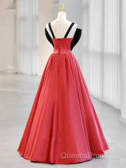 A-Line Watermelon Red Satin Long Evening Prom Dress, Long Formal Dress