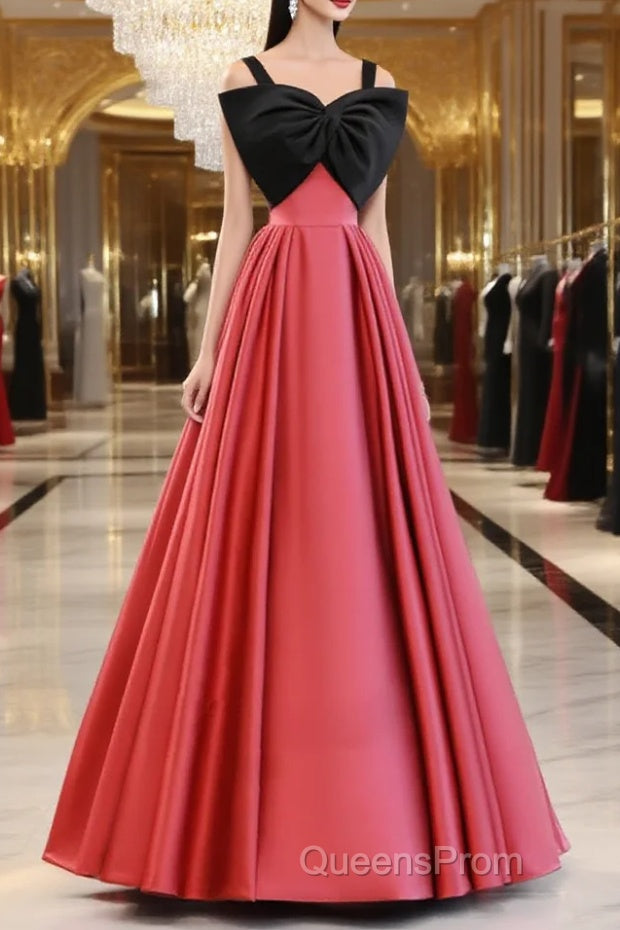 A-Line Watermelon Red Satin Long Evening Prom Dress, Long Formal Dress Main image