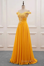 A-Line Wedding Guest Dress Floral Dress Evening Prom Wedding Party Sweep / Brush Train Sleeveless Off Shoulder Chiffon With Appliques