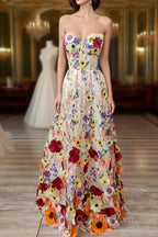 A-Line Wedding Guest Dress Floral Dress Wedding Guest Floor Length Sleeveless Illusion Neck Wednesday Addams Family Cotton Backless With Embroidery Appliques
