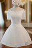A-Line White Lace Short Sleeve Homecoming Dress