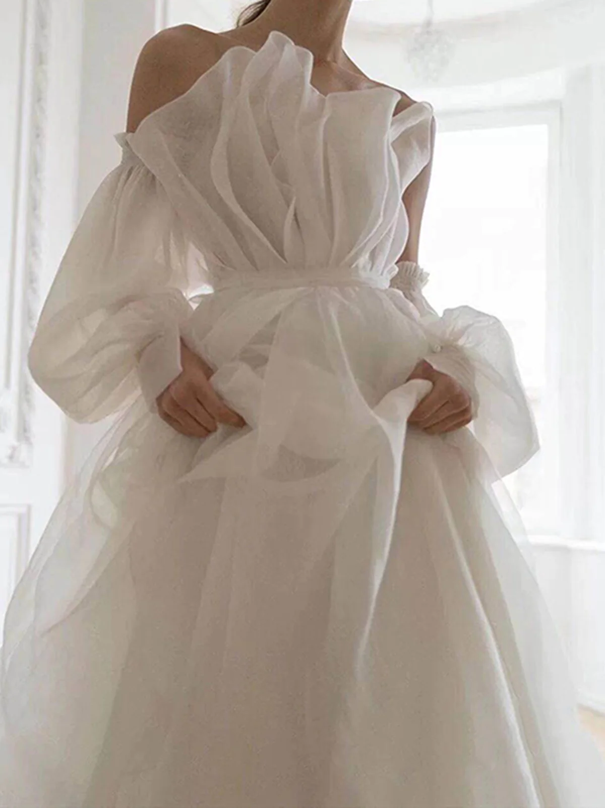 A Line White Long Organza Classy Prom Dress Classy Dress Secondary image