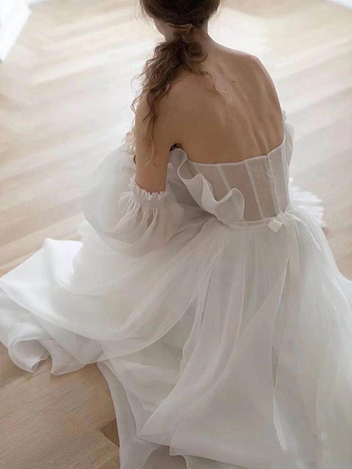 A Line White Long Organza Classy Prom Dress Classy Dress