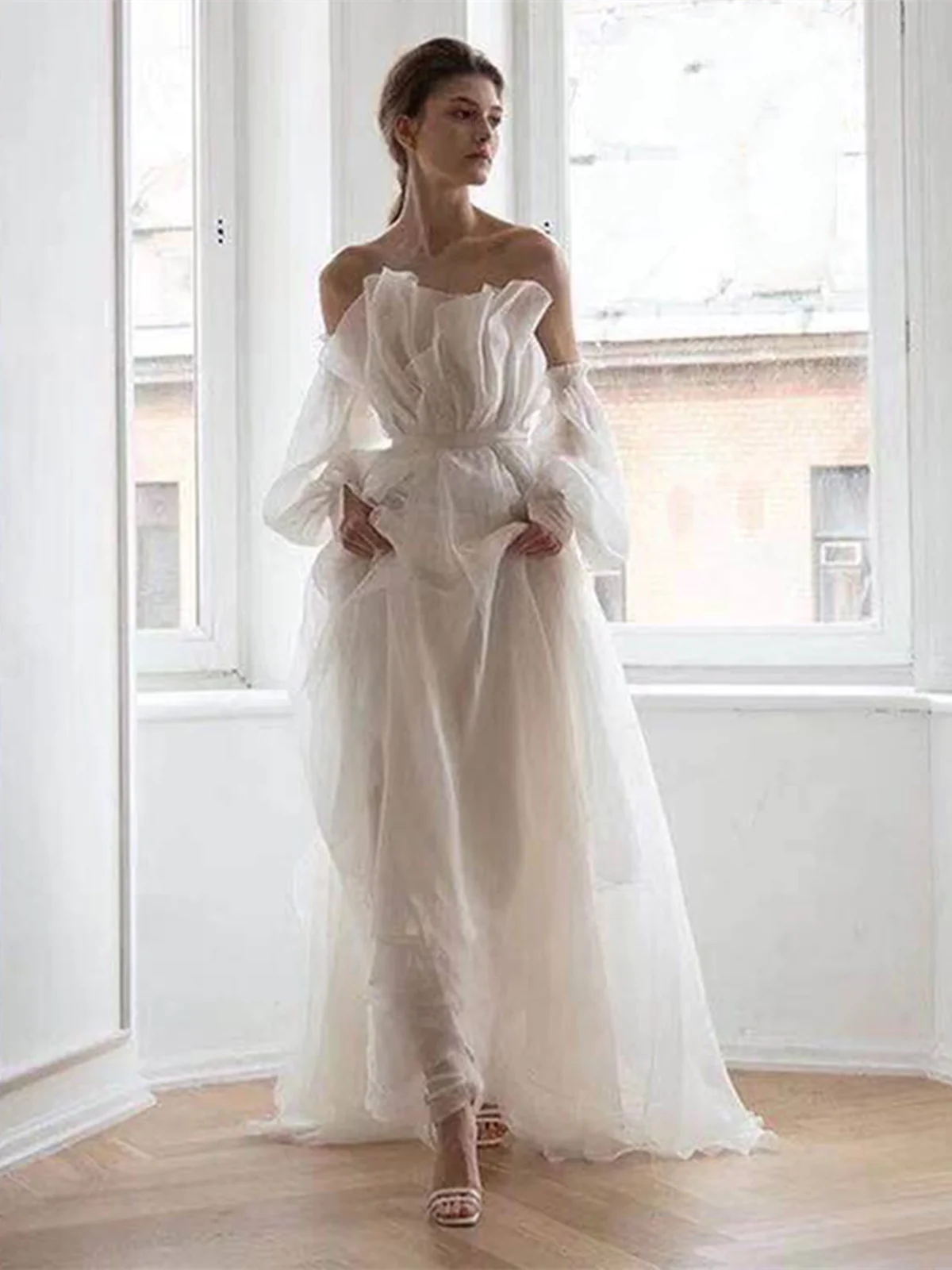 A Line White Long Organza Classy Prom Dress Classy Dress Main image