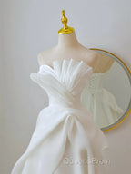 A-Line White Organza Long Evening Prom Dress, White Long Formal Dress