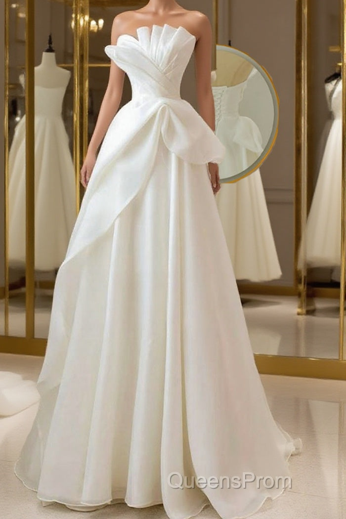 A-Line White Organza Long Evening Prom Dress, White Long Formal Dress Main image