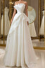 A-Line White Organza Long Evening Prom Dress, White Long Formal Dress