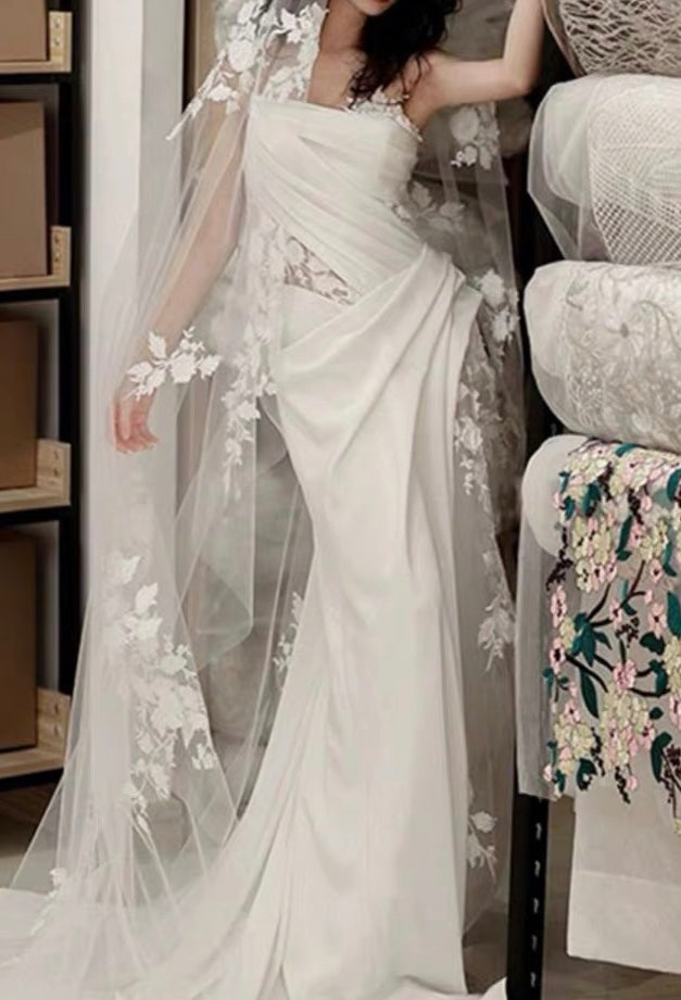A Line White Birthday Party Dress Lace Wedding Dress