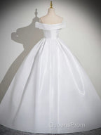 A-Line White Satin Long Evening Prom Dress, White Long Formal Dress