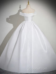 A-Line White Satin Long Evening Prom Dress, White Long Formal Dress