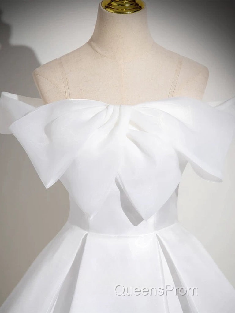 A-Line White Satin Long Evening Prom Dress, White Long Formal Dress