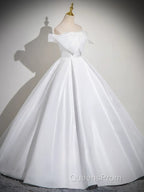 A-Line White Satin Long Evening Prom Dress, White Long Formal Dress