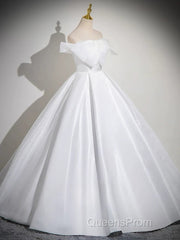 A-Line White Satin Long Evening Prom Dress, White Long Formal Dress