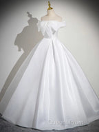 A-Line White Satin Long Evening Prom Dress, White Long Formal Dress