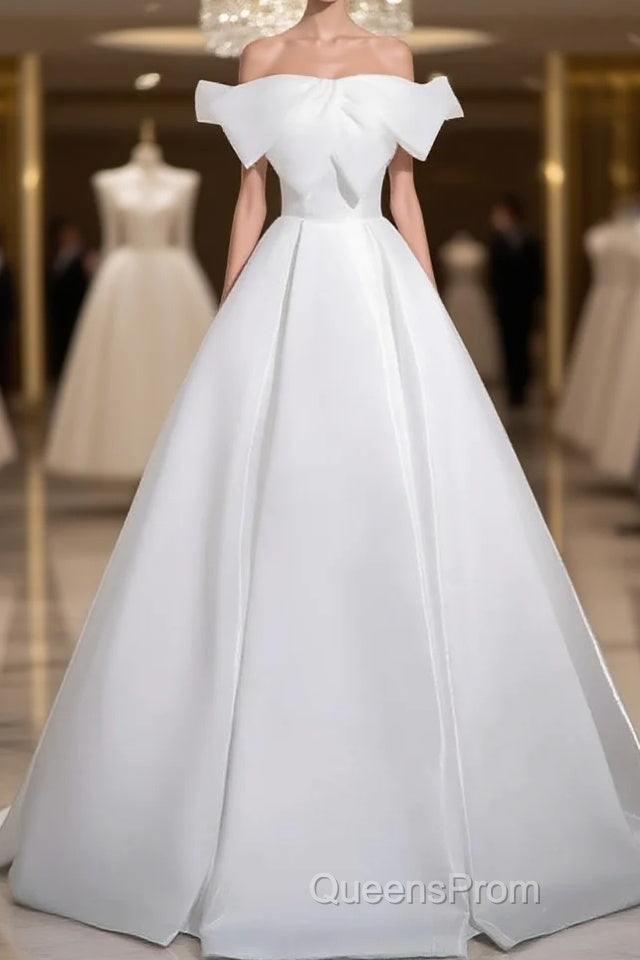 A-Line White Satin Long Evening Prom Dress, White Long Formal Dress Main image