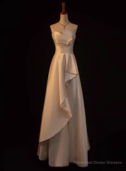 A-Line White Satin Strapless Wedding Dress