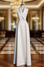 A-Line White V-neck Sleeveless Evening Prom Dress