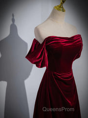 A-Line Wine Red Velvet Sweetheart Wedding Party Dress, Wine Red Velvet Evening Prom Dress