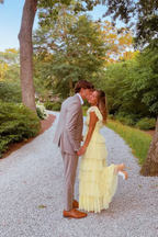 Yellow Fashion Square Neck A-Line Multi-Layered Long Tulle Ball Gown Evening Dress