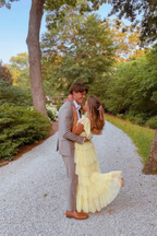 Yellow Fashion Square Neck A-Line Multi-Layered Long Tulle Ball Gown Evening Dress