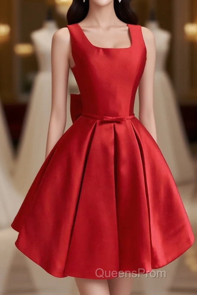 Cute A Line Satin Short Evening Prom Dress, With Bow Evenig Dress Main image