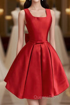 Cute A Line Satin Short Evening Prom Dress, With Bow Evenig Dress