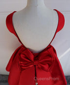Cute A Line Satin Short Evening Prom Dress, With Bow Evenig Dress
