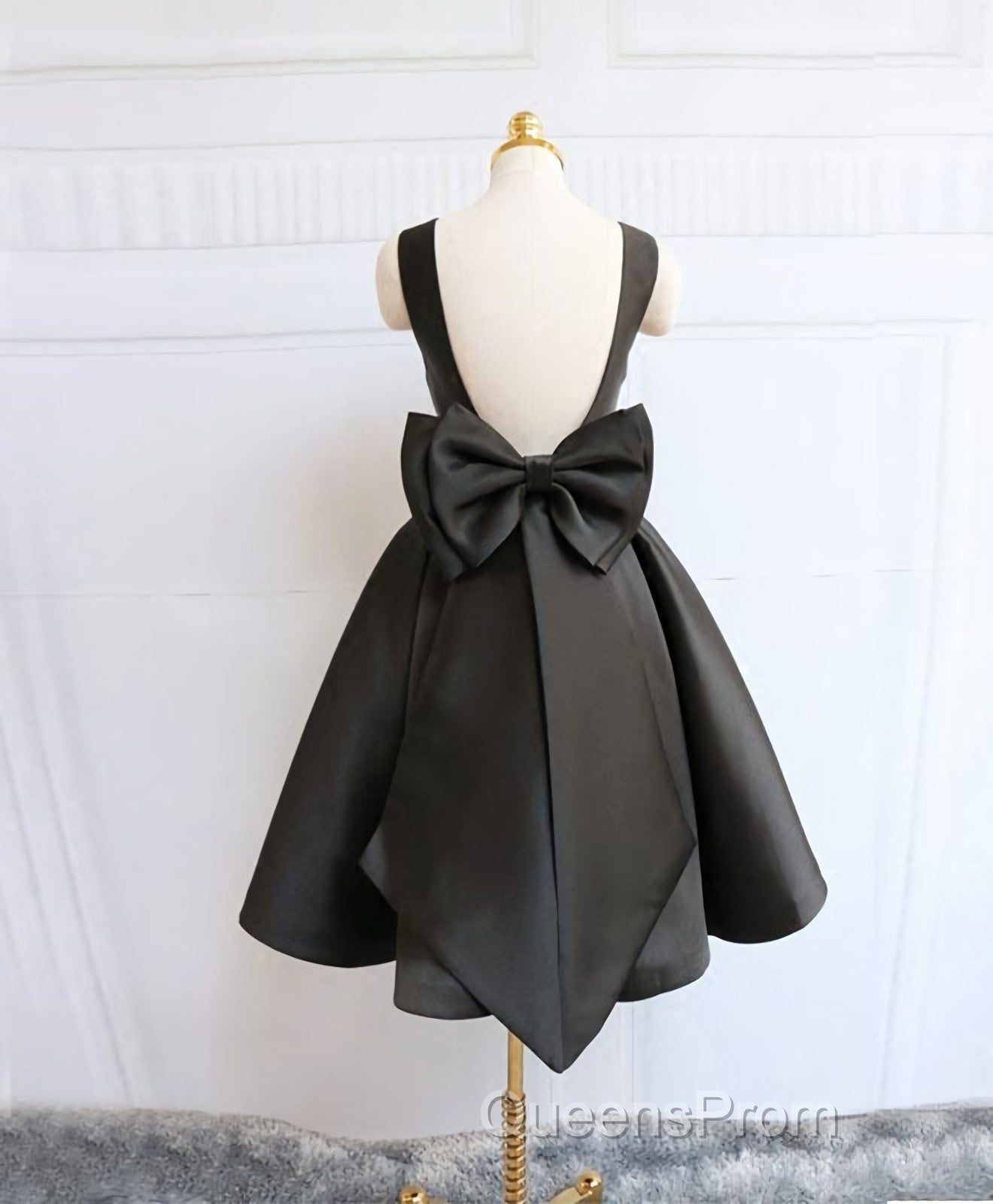 Cute A Line Satin Short Evening Prom Dress, With Bow Evenig Dress