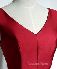 Simple Burgundy Satin V Neck Short Evening Prom Dress, Evening Dress