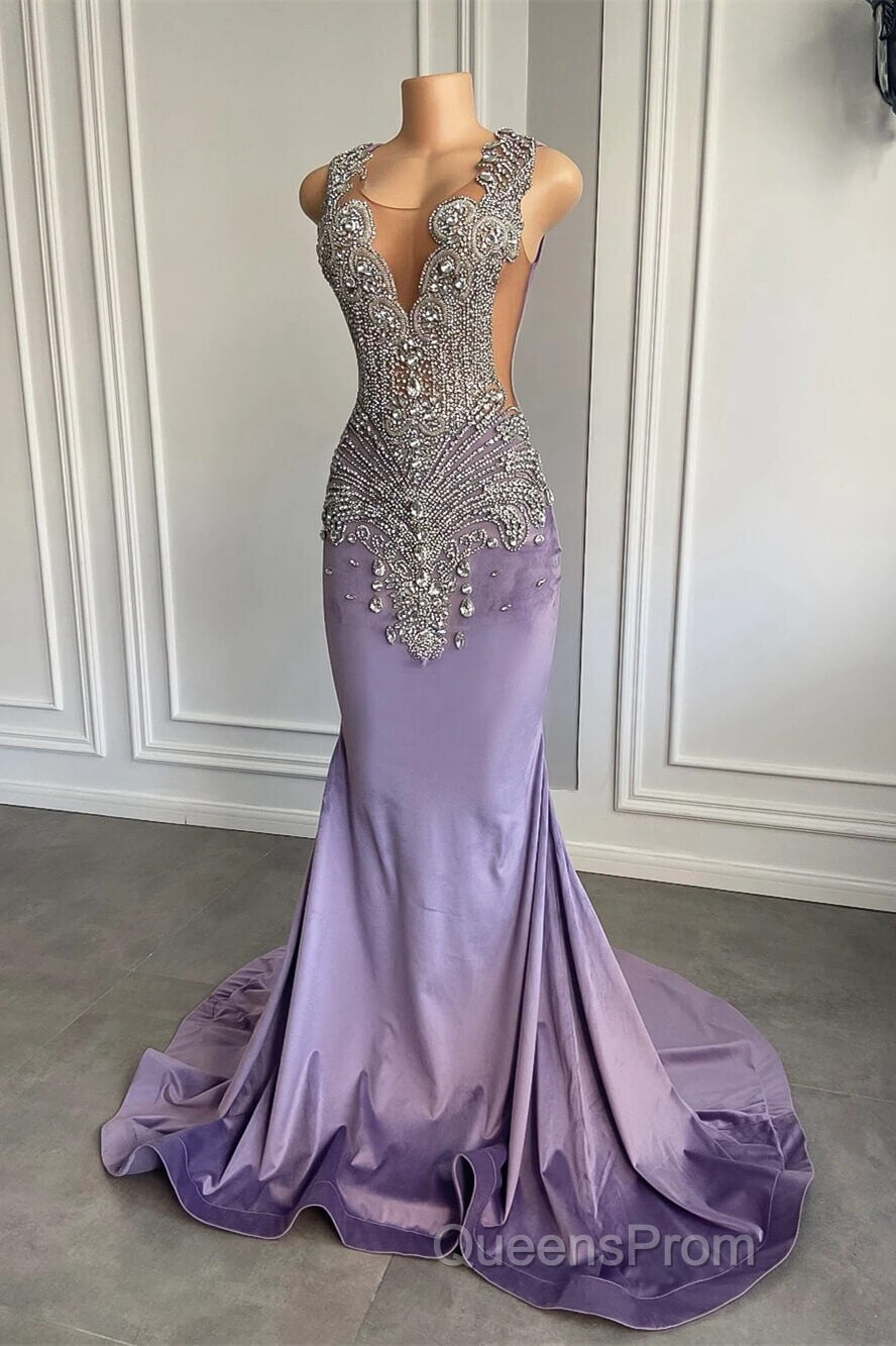 Lilac Mermaid Evening Prom Dress with Scoop Neckline Sleeveless and Crystal Beadings Secondary image