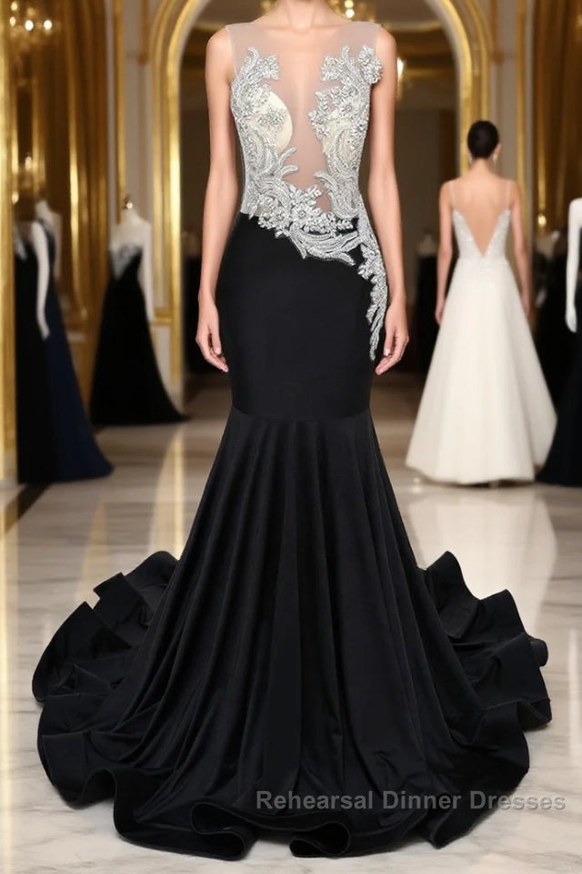 Portrait Trumpet Sweep Train Sleeveless Beading Evening Dresses Main image