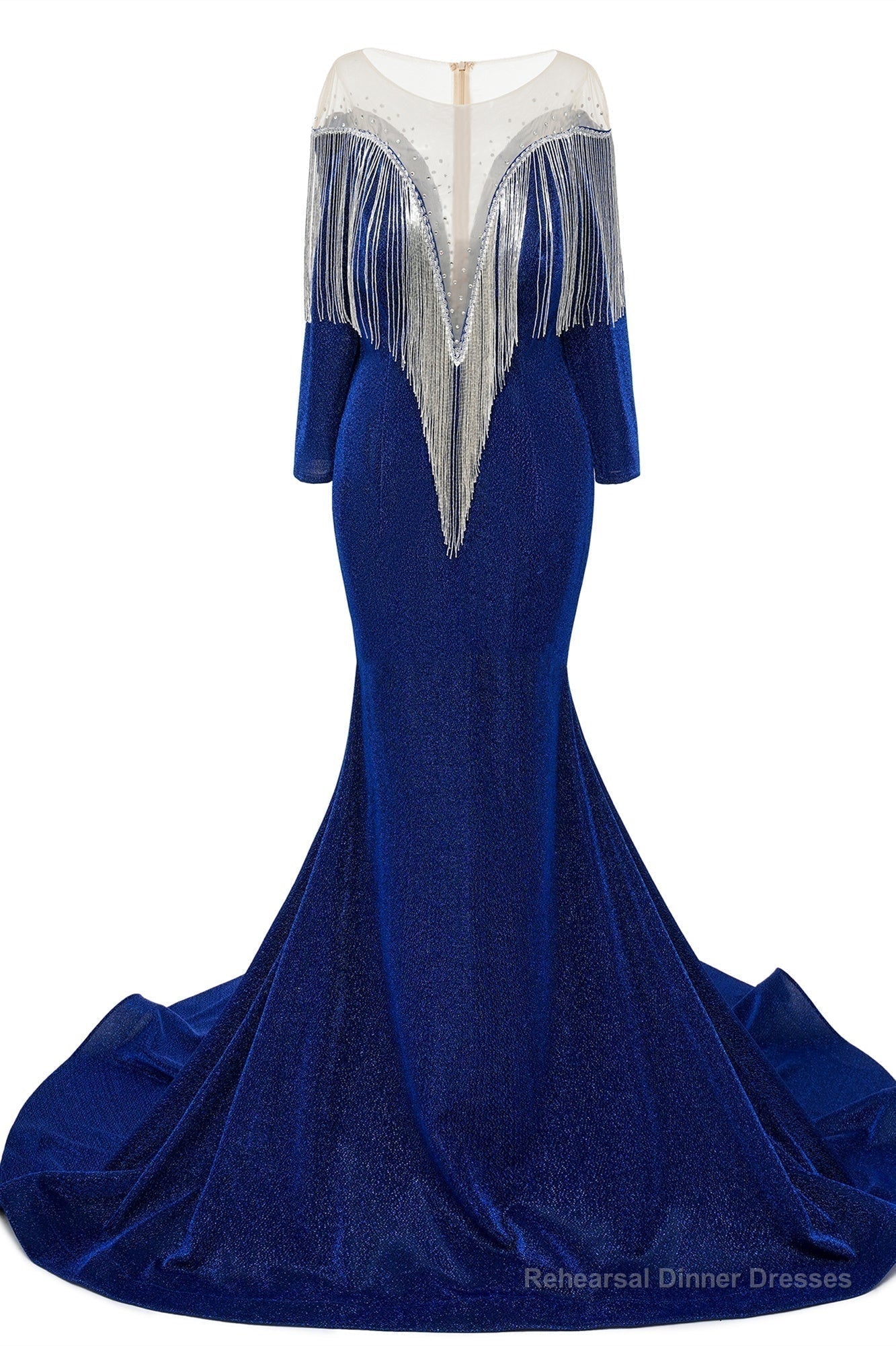 Deep V-neck Shiny Khaki Prom Dresses Long sleeves Mermaid Evening Party Dresses Secondary image